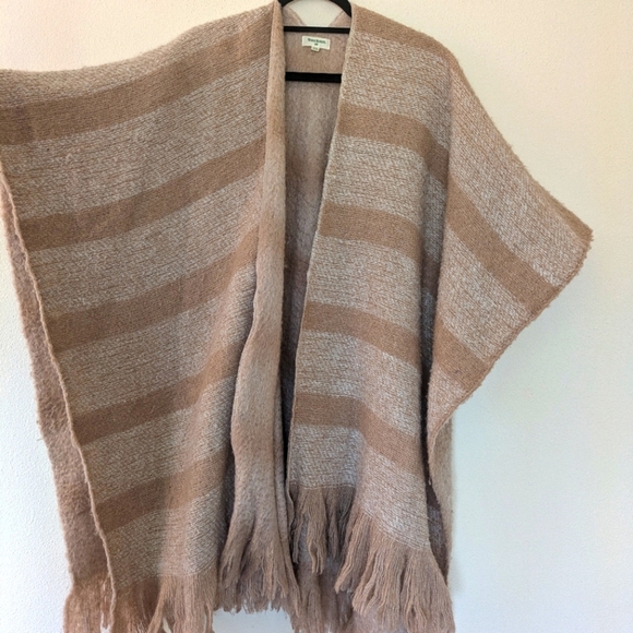 World Market Soft Fleece Light Pink Neutral Striped Wrap Poncho One Size - Picture 4 of 7